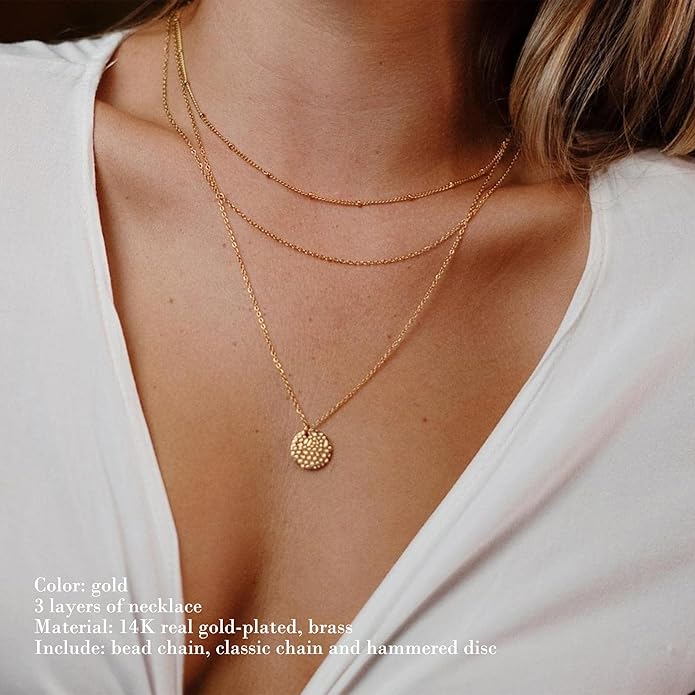 14K Hammered Coin Layered Necklace Set - image 4