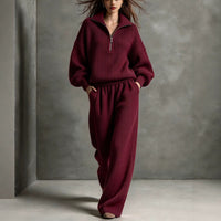 Women's Half-Zip Top and Wide Leg Pants Set - image 4