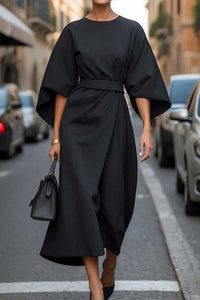 Women's Batwing Sleeve Belted Midi Dress - image 2
