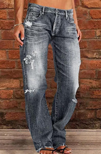 Women's Ripped Loose Straight Leg Jeans - image 1