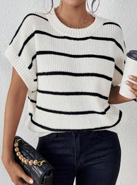 Striped Pattern Batwing Sleeve Knit Top - image 2