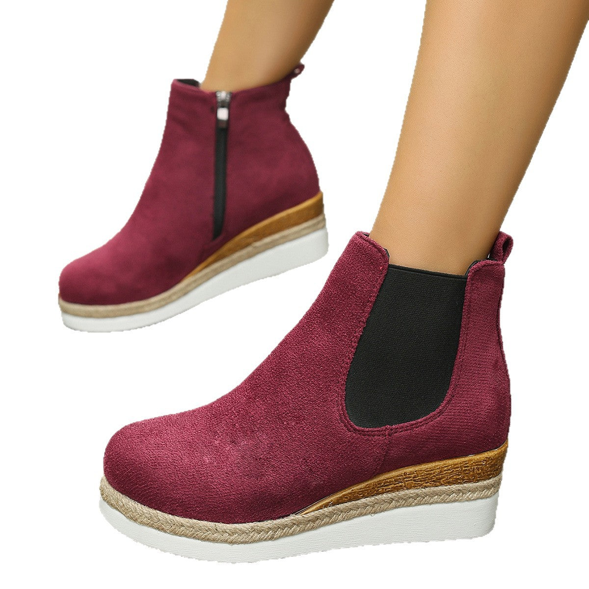 Color Block Pointed Toe Wedge Boots - image 5