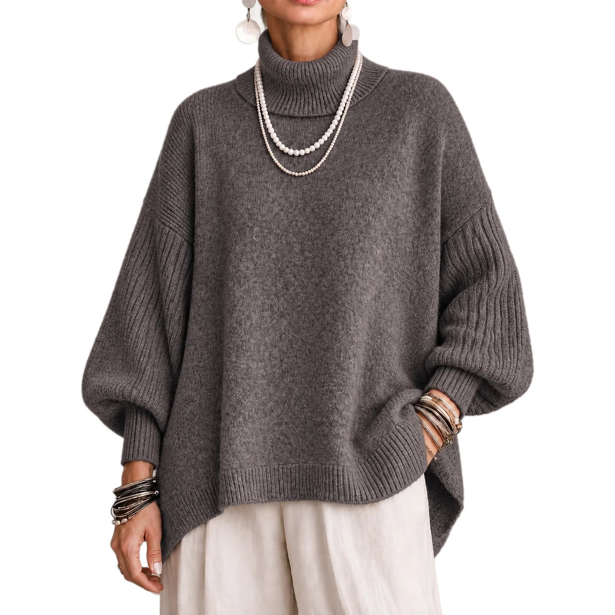 Women's Turtleneck Lantern Sleeve Sweater - image 5