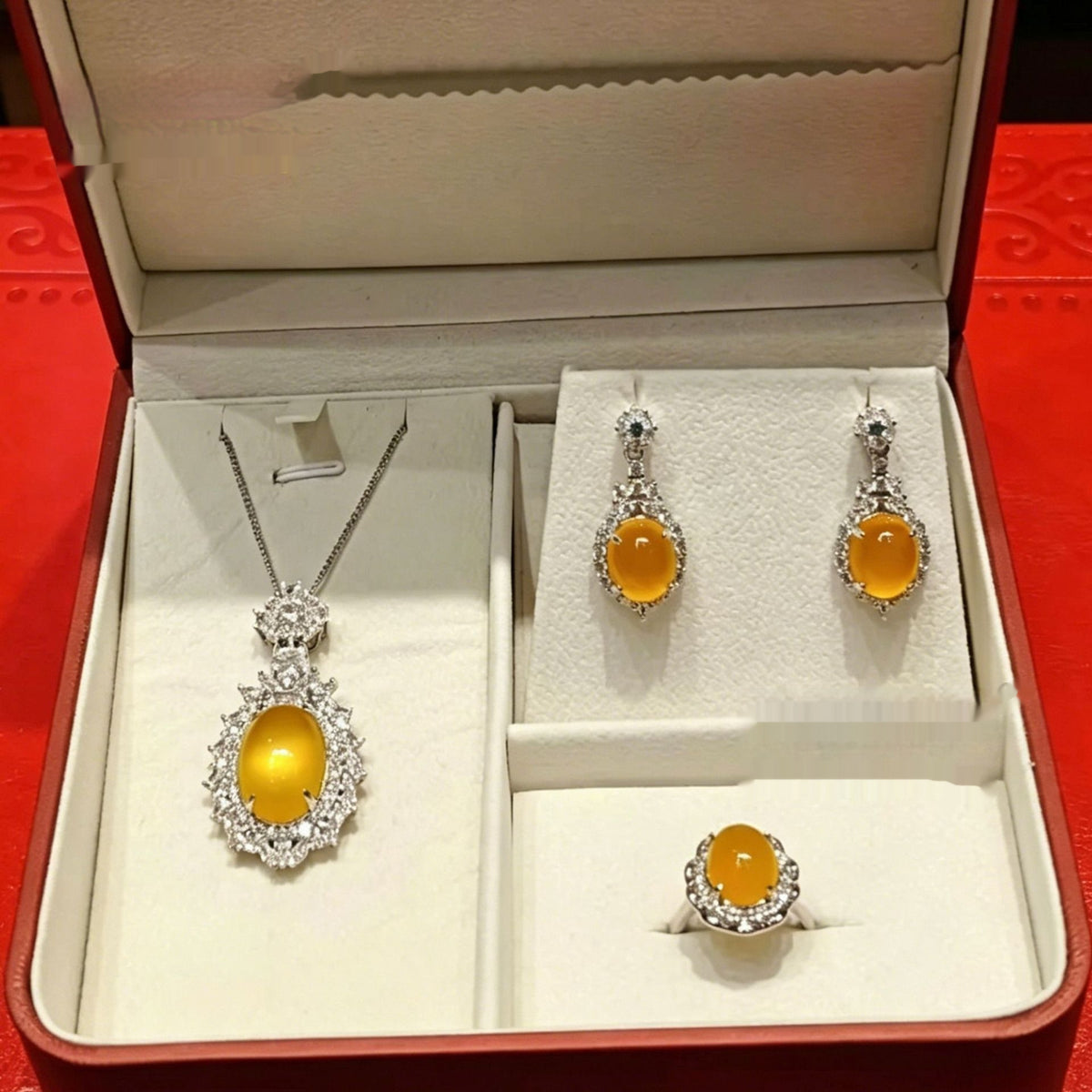 Silver Plated Green Chalcedony Teardrop Jewelry Set - image 10