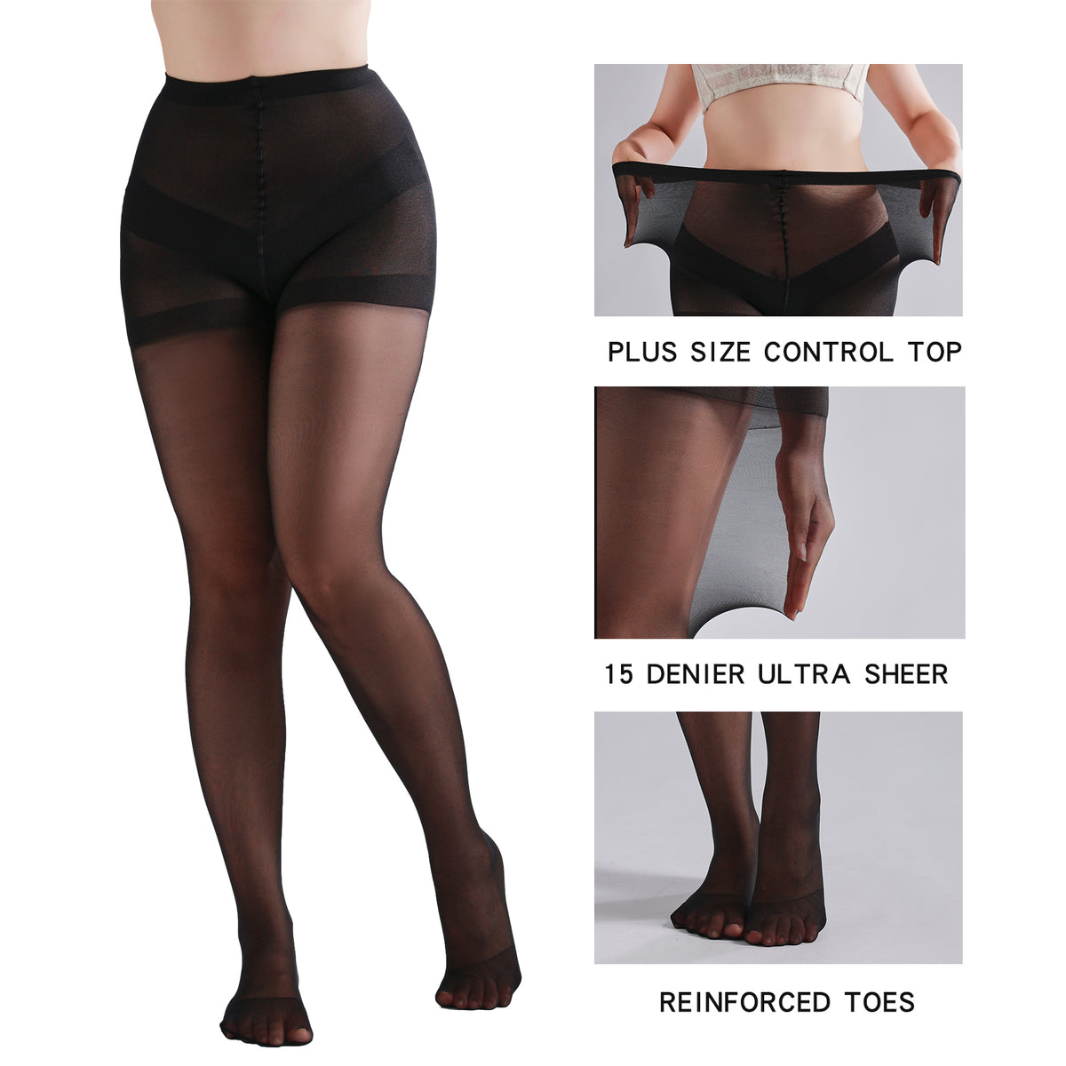3 pares de medias transparentes 20D con faja, tallas grandes - image 5