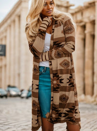 Women's Sweater - Multicolor Geometric Color Block Open Front Long Cardigan - image 1