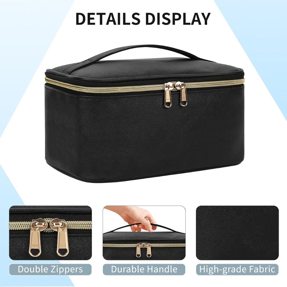 Makeup Bag, Portable Cosmetic Bag Black Make Up Case Toiletry Bag Large Capacity Travel Makeup Case Organizer - image 4