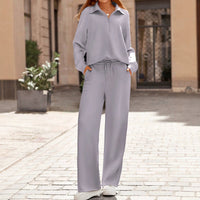 Women's Half-Zip Lapel Casual Two-Piece Set - image 4