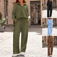 Women's Half-Zip Lapel Casual Two-Piece Set - image 1