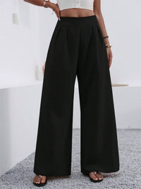 Solid Color Loose Wide Leg Elegant Pants With Pocket - image 1