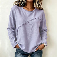 Women's Lace Patchwork Long Sleeve Round Neck Loose T-Shirt - image 12