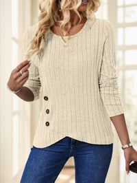 Women's Solid Color Round Neck Long Sleeve Top - image 1