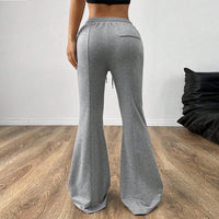 Simple Casual Pants Drawstring Elastic Waist Wide Leg Trousers - image 2