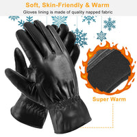 Guantes negros de cuero sintético forrados, cortavientos - image 3
