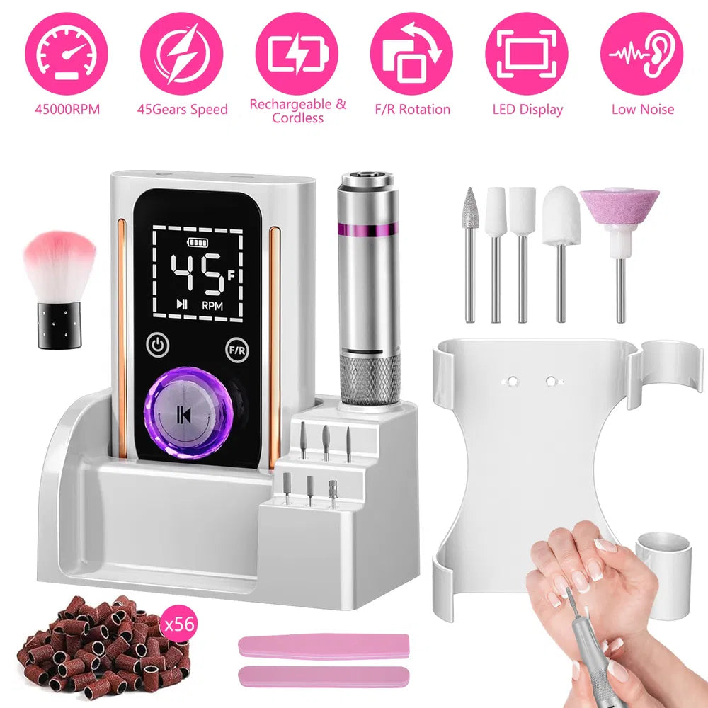 Lima eléctrica de uñas inalámbrica con 11 brocas
