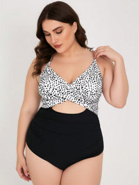 Women's Plus Size Dalmatian Print Twist Cutout One-Piece Swimsuit - image 3