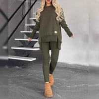 Women's Slit Long Sleeve Top And Trousers Suit - image 4