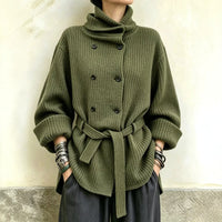 Ribbed Knit Double-Breasted Turtleneck Sweater - image 4