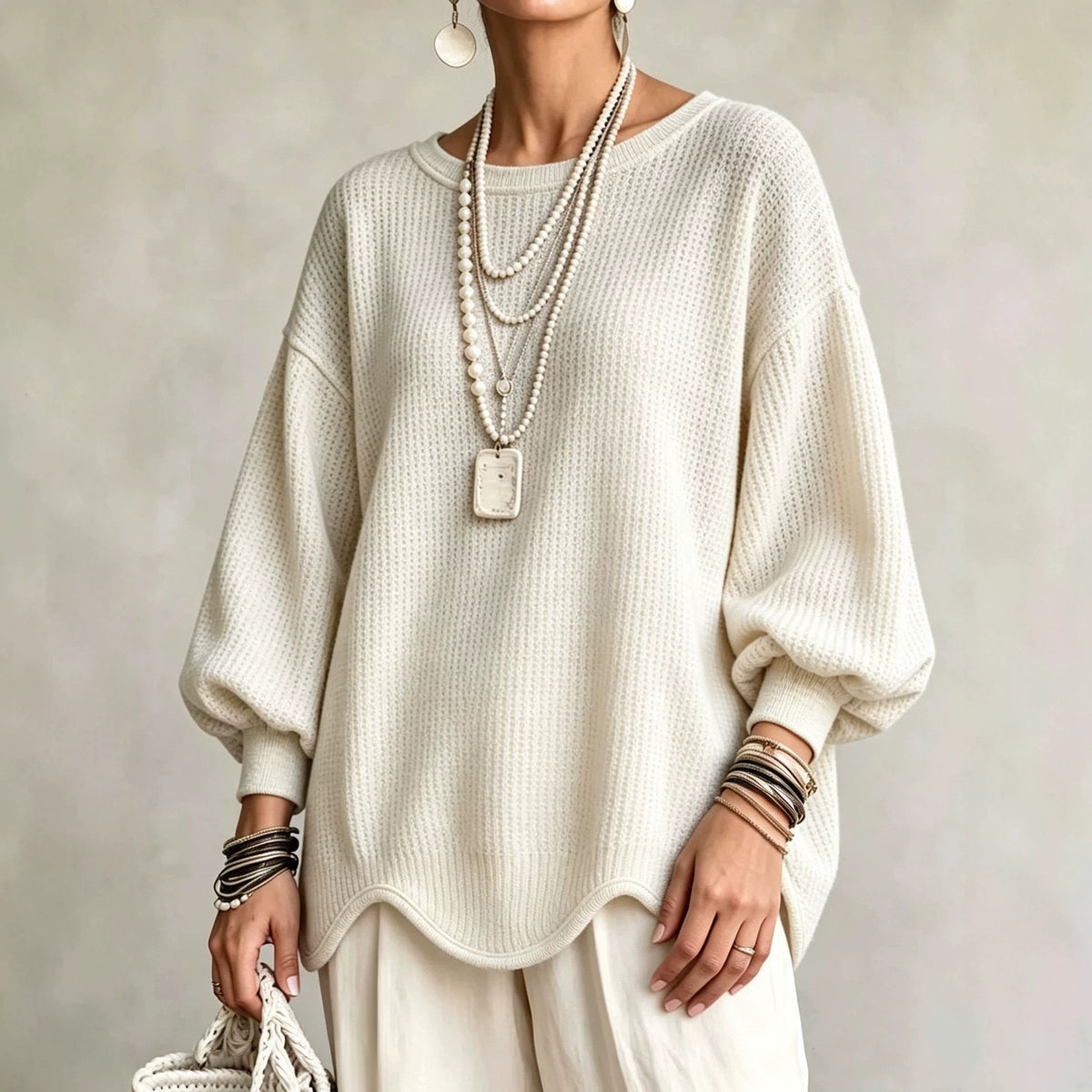 Lantern Sleeve Top with Wavy Hem - image 3