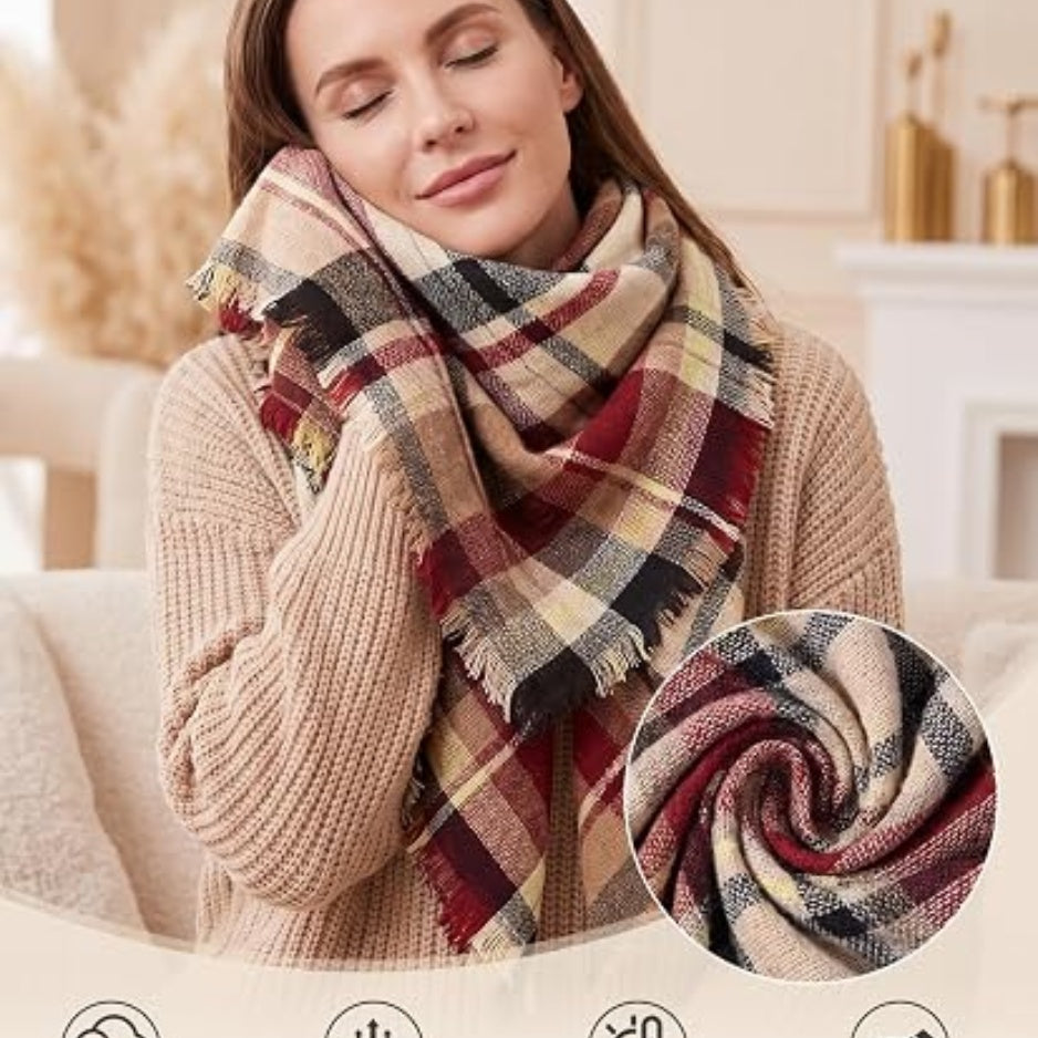 Women's Oversized Plaid Blanket Scarf, Square Shawl Wrap - image 2