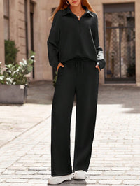 Women's Half-Zip Lapel Casual Two-Piece Set - image 11