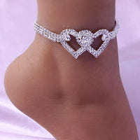 Double Heart Anklet Bracelet Love Barefoot Chain Bling Crystal Ankle Bracelet US - image 8