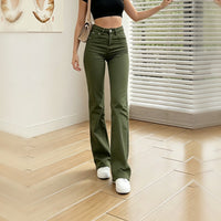 Jeans acampanados verde militar de tiro alto - image 2