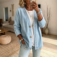Women's Casual Denim Cardigan Jacket Long Sleeve Button Front Jean Coat Top - image 1