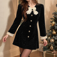 Bow V-Neck Velvet Mini Dress - image 8