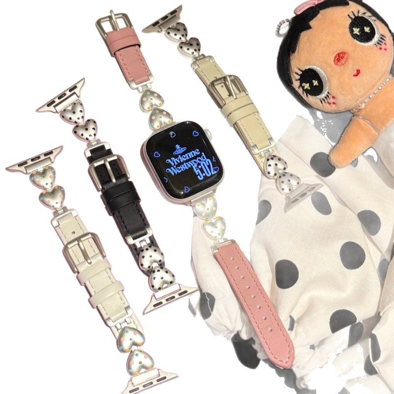 Heart Polka Dot Leather Watch Band - image 5