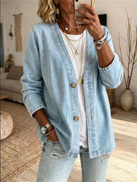 Women's Casual Denim Cardigan Jacket Long Sleeve Button Front Jean Coat Top - image 4
