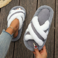 Fluffy Slippers Cross Strap Stitching Warm Casual Platform Slippers - image 3