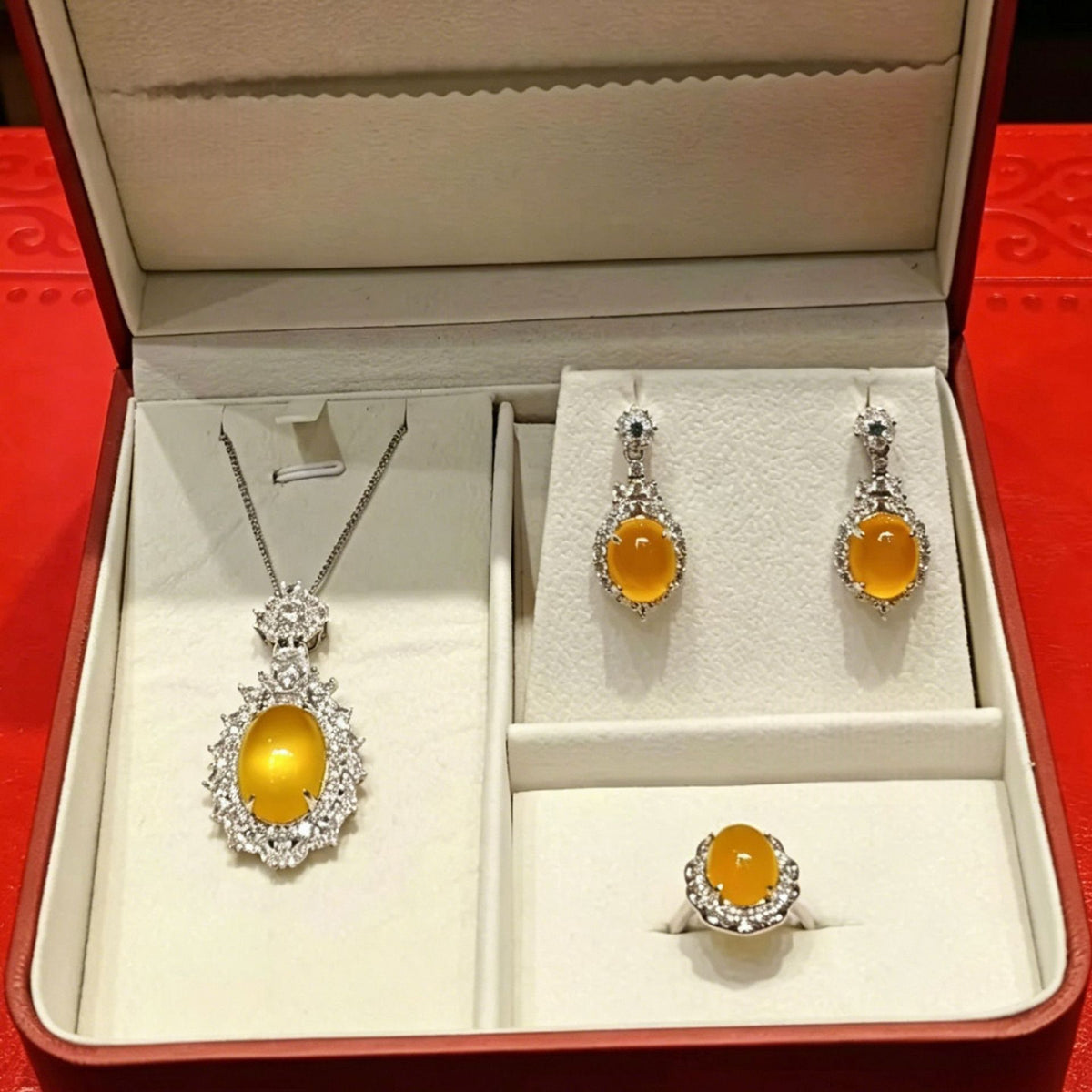 Silver Plated Green Chalcedony Teardrop Jewelry Set - image 9