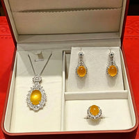 Silver Plated Green Chalcedony Teardrop Jewelry Set - image 9