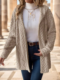 Women Solid Color Long Sleeve Hooded Textured Fleece Jacket For Winter - image 1