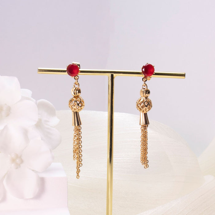 Gold Crystal Tassel Drop Earrings