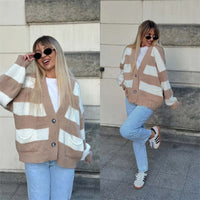 Women's V-Neck Striped Sweater Coat - image 4