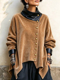 Corduroy and Faux Leather Patchwork Coat - image 6