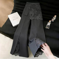 Gray Lace Panel Suit Pants - image 1