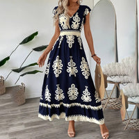Women's Summer Flowy Maxi Dress Casual Cap Sleeve V Neck Smocked Waist Beach Sundress - image 6