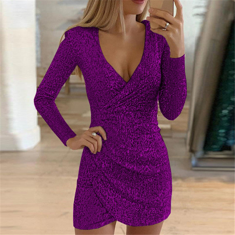Women's Sequin V-Neck Long Sleeve Bodycon Mini Dress - image 10