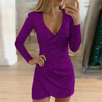 Women's Sequin V-Neck Long Sleeve Bodycon Mini Dress - image 10