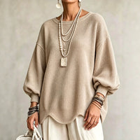 Lantern Sleeve Top with Wavy Hem - image 1
