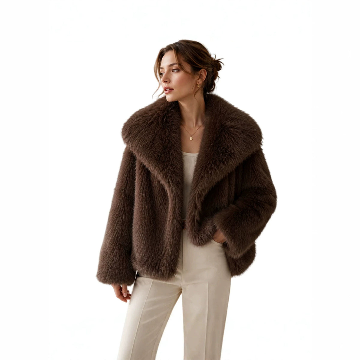 Retro Faux Fur Plush Coat with Lapel - image 3