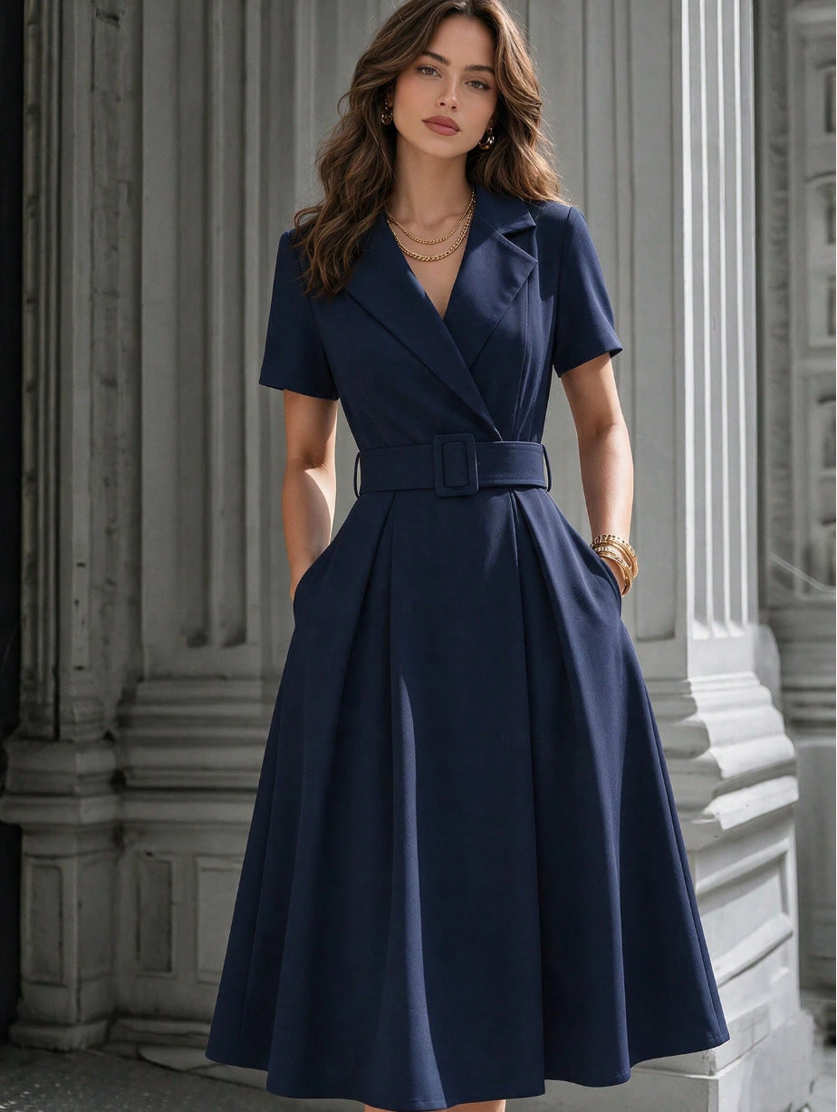 French Style V-Neck Tailored Dress - image 7