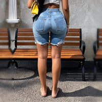 Plus Size High Waist Green Floral Patch Ripped Denim Bermuda Shorts - image 5