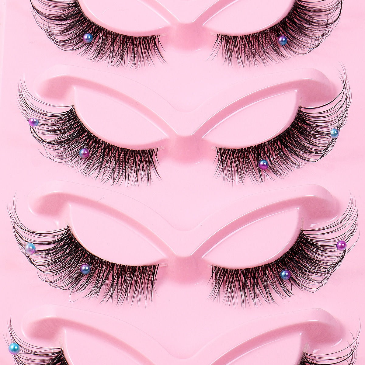 5 Pairs Cat Eye Wispy False Eyelashes, Clear Band - image 3