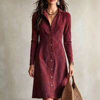 Women's Faux Suede Button Slim Fit Long Dress - image 1