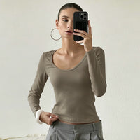 U-Neck Slim Fit Long Sleeve Base Top - image 1