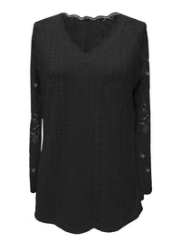 Contrast Lace V-neck Eyelet T-Shirt - image 8